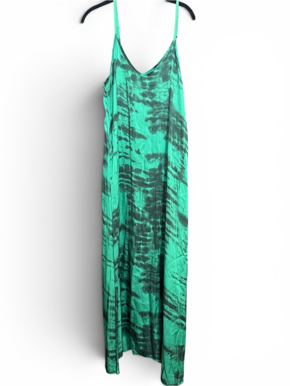 Brand Bazar Made in Italy Silk Blend Green Tie-dye Slip Maxi Dress